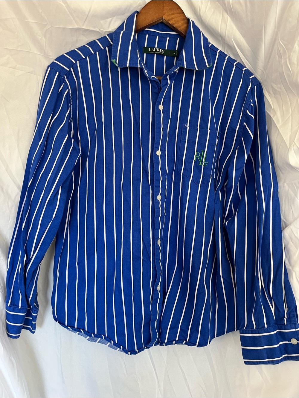 Ralph Lauren Women’s M 100% Cotton Blue / White Striped Button-Down Pajama Set